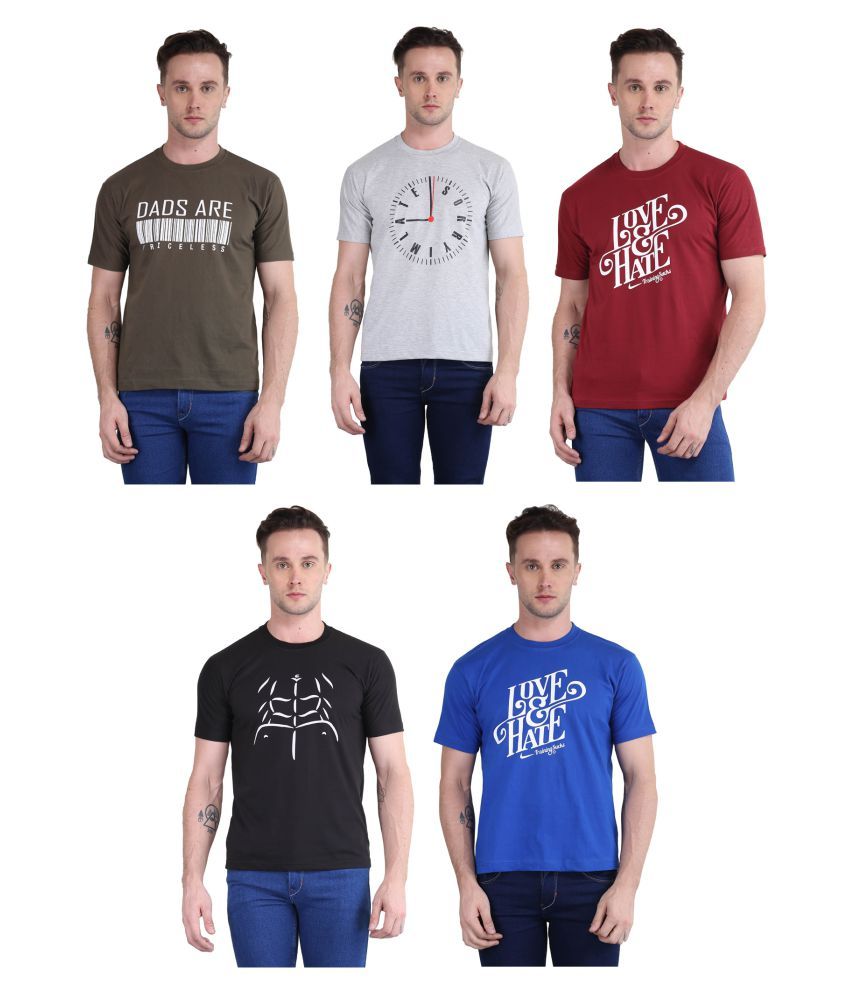     			British Terminal Pack of 5 100 Percent Cotton Slim Fit Men's T-Shirt ( Multi )