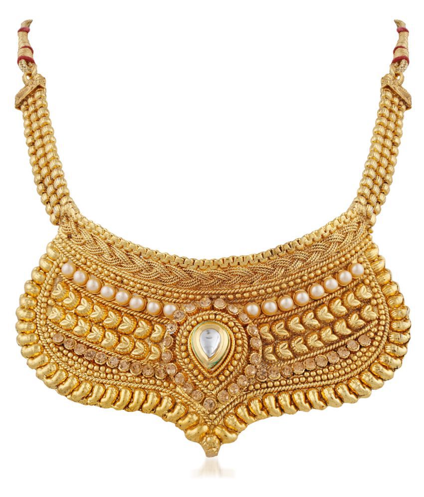Apara Traditional Golden Pearl Lct Stones And Kundan Half Necklace Set For Women Buy Apara