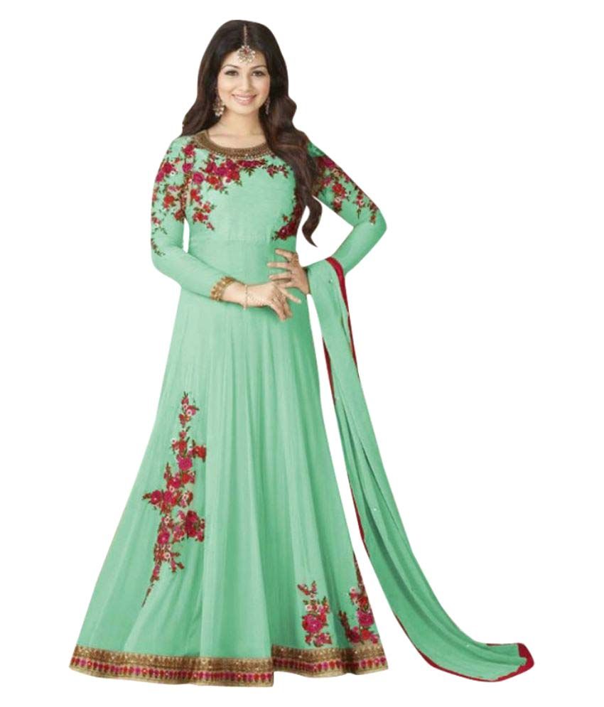 designer turquoise georgette floor length anarkali suit