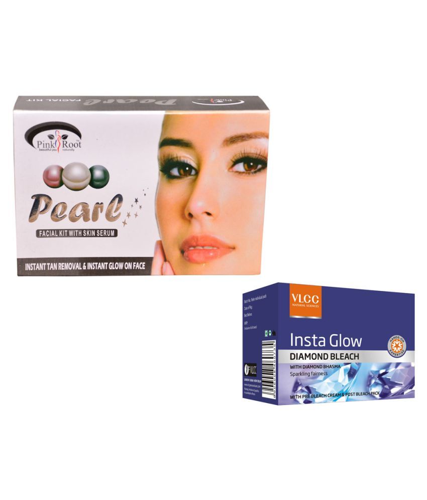 VLCC INSTA GLOW DIAMOND BLEACH 30g and Pink Root Pearl Facial Kit 83g ...