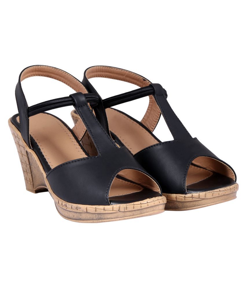 black wedge heels for work