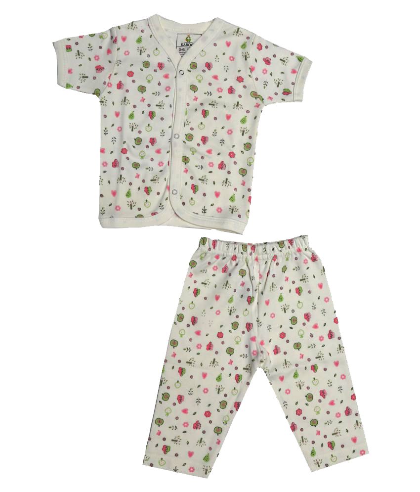     			White Colour Cotton Printed Night Suit for Kids