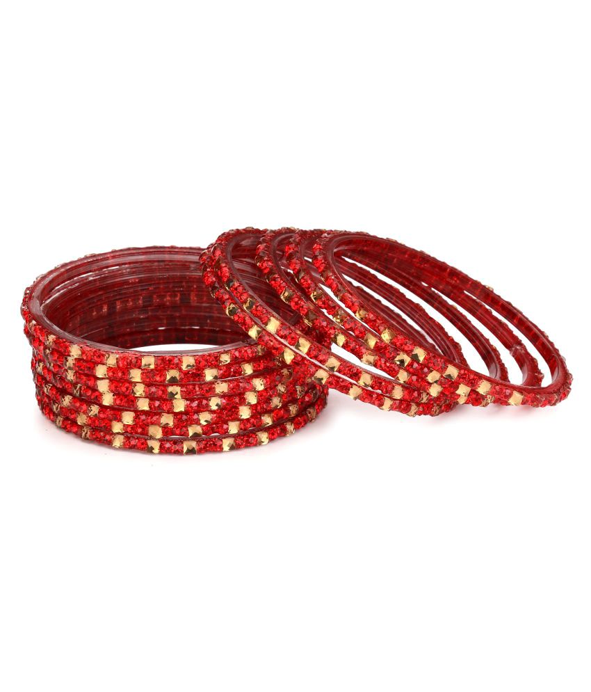     			Somil 12 Firing Red Glass Bangle Party Set Fully Ornamented With Colorful Beads & Crystal With Safety Box-EI_2.4