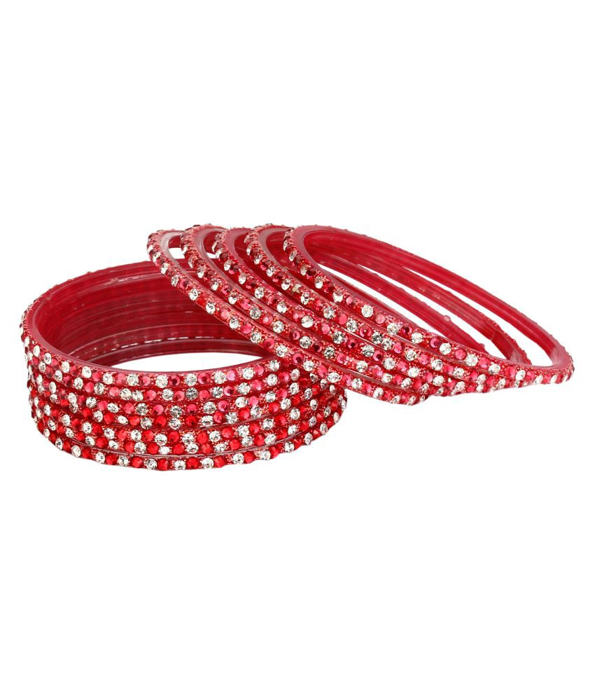     			Somil 12 Red Glass Bangle Party Set Fully Ornamented With Colorful Beads & Crystal With Safety Box-EO_2.2