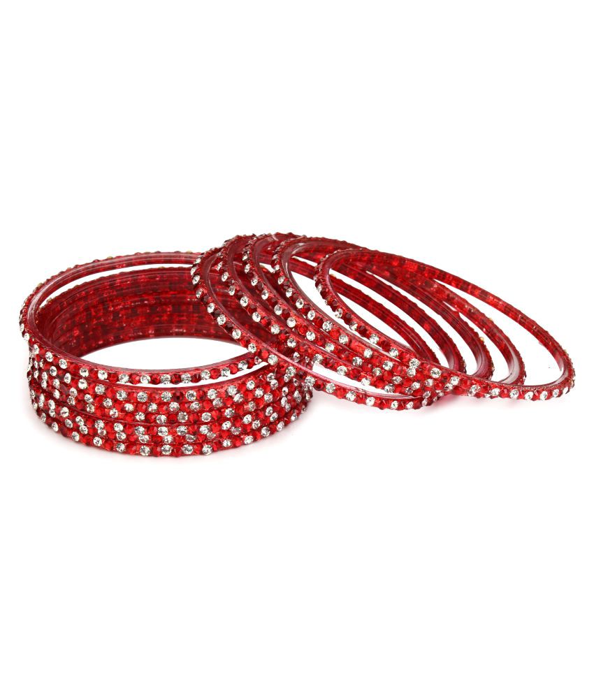     			Somil 12 Shining Red Glass Bangle Party Set Fully Ornamented With Colorful Beads & Crystal With Safety Box-EE_2.4