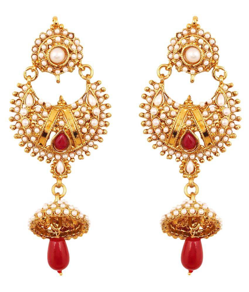 Touchstone Indian Bollywood pear shape faceted red faux ruby and faux ...