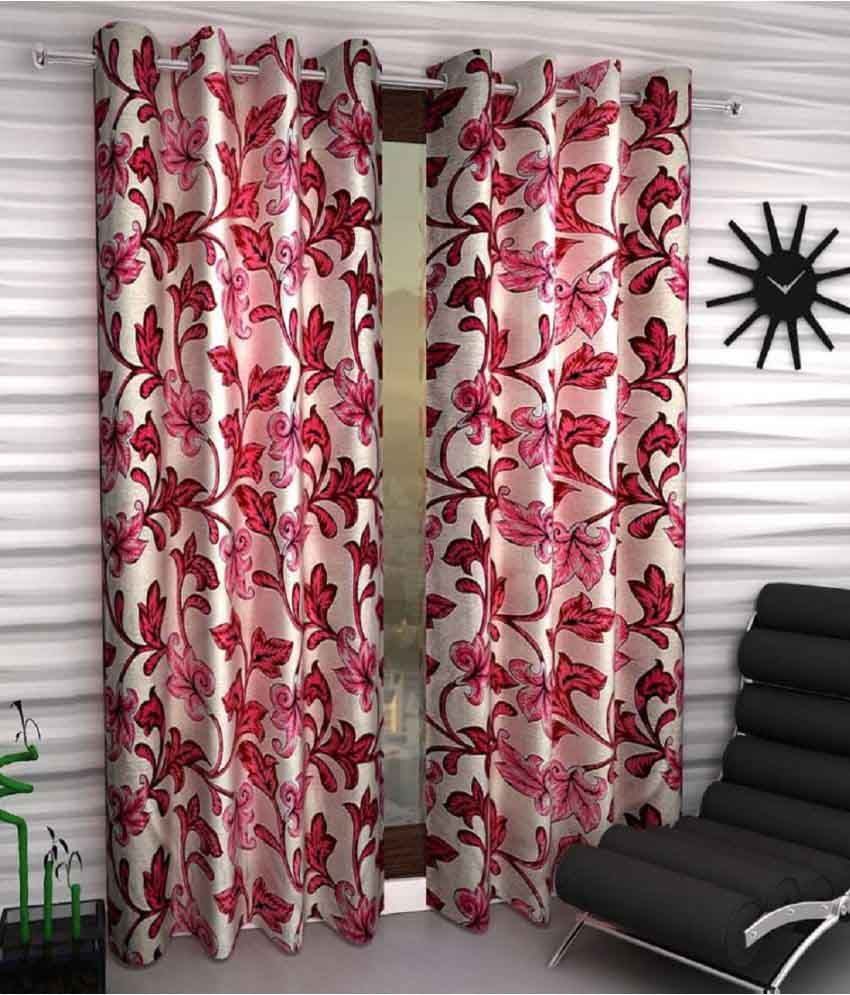     			Tanishka Fabs Floral Semi-Transparent Eyelet Door Curtain 7 ft Pack of 2 -Multi Color