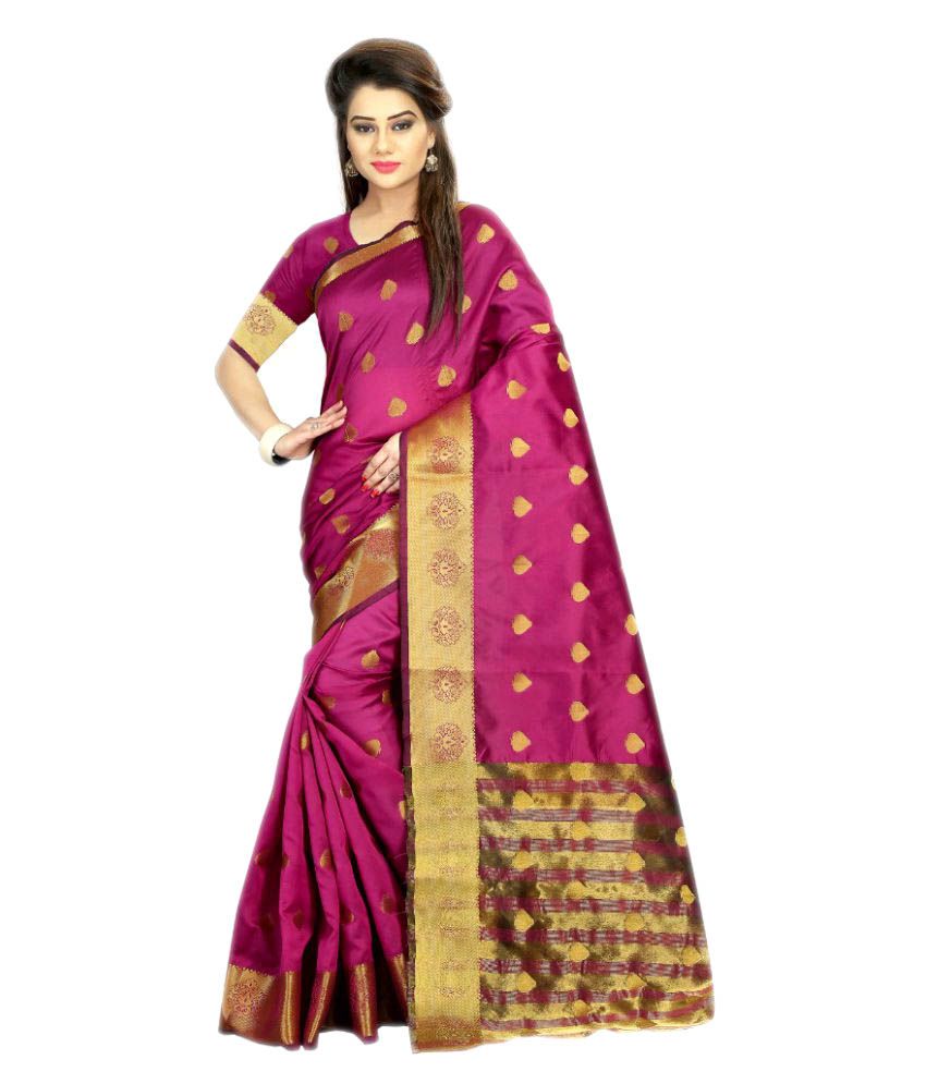 Fstore Pink Polycotton Saree - Buy Fstore Pink Polycotton Saree Online ...