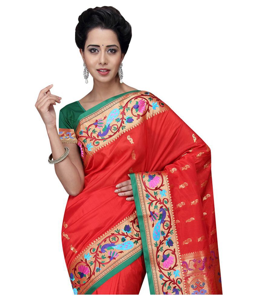 Mahila Silks Red Silk Saree - Buy Mahila Silks Red Silk Saree Online at ...