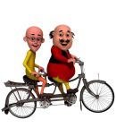 Decor Villa Bicycle Motu patlu PVC Multicolour Wall Sticker - Pack of 1