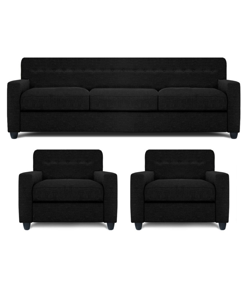 Dolphin Solitaire Fabric 3 1 Seater Sofa Set Black