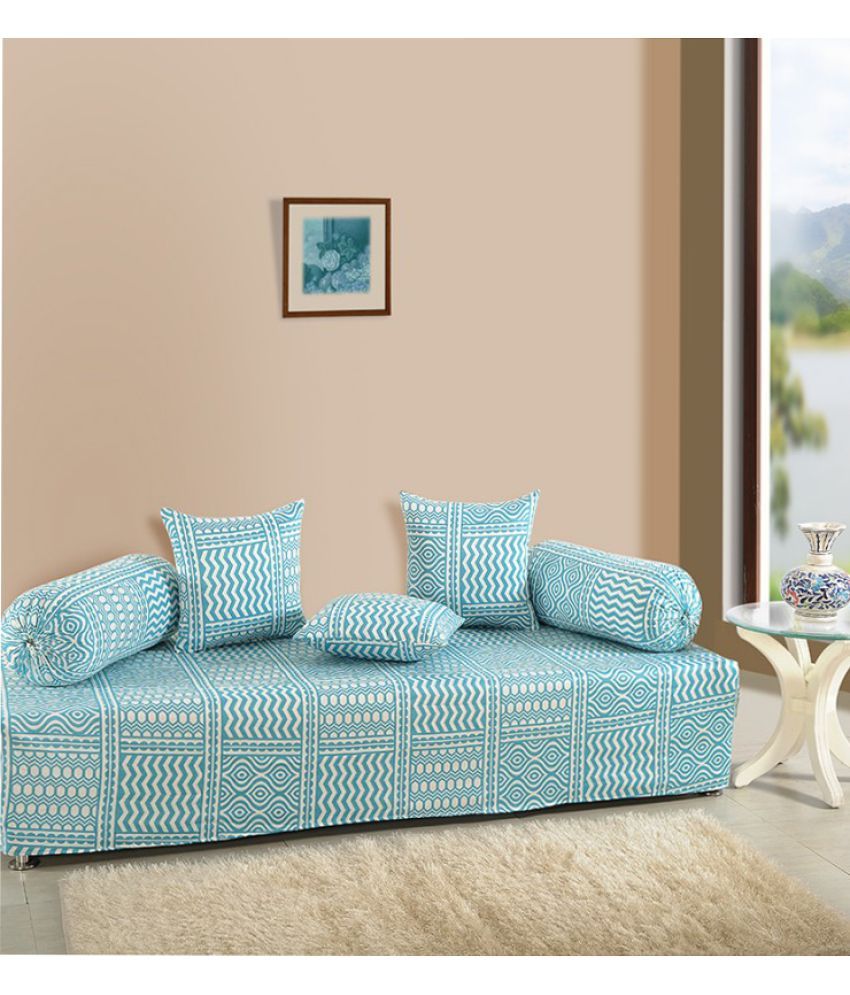 Saavra Cotton Blue Diwan Set 6 Pcs Buy Saavra Cotton Blue Diwan Set 6