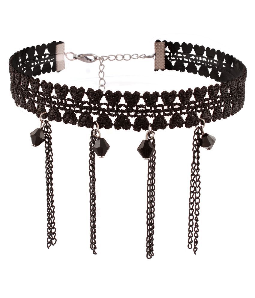 Jazz Jewellery 90s Gothic Style Black Lace Beaded Multi Stranded Tassel ...