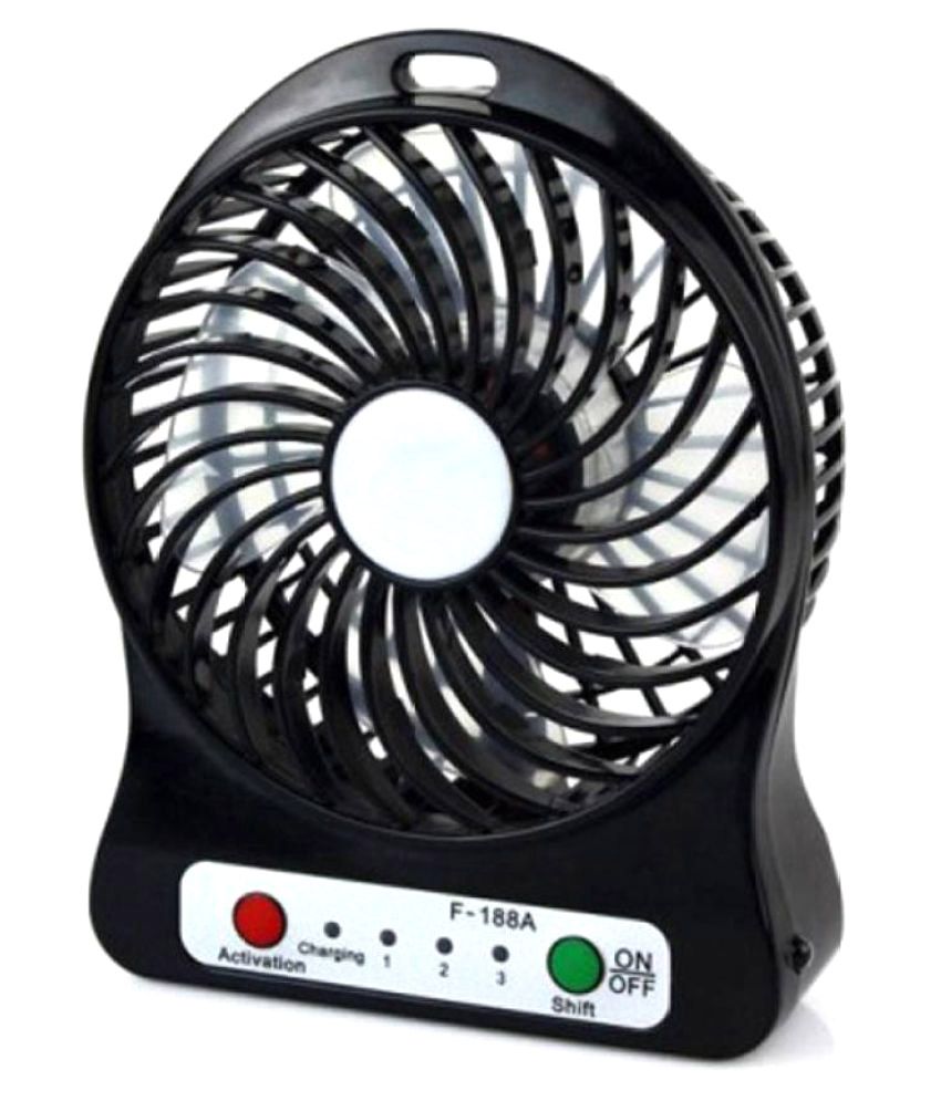     			Mini Portable 3 Speed USB Plastic Fan Rechargeable Lithium Battery Operated (Black- Pack of 1)