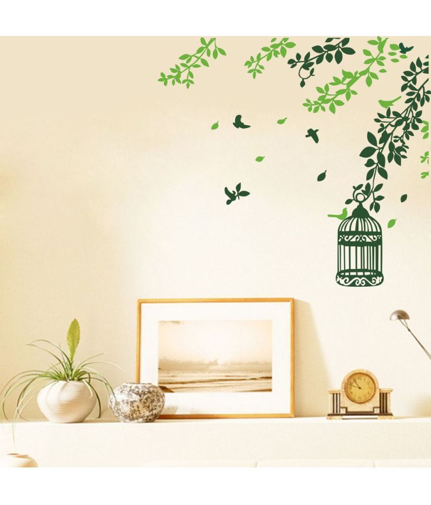     			Decor Villa Green Branches PVC Green Wall Sticker - Pack of 1