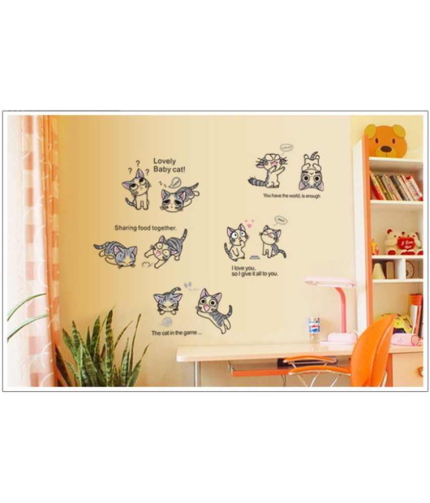     			Jaamso Royals Naughty Cat PVC Multicolour Wall Sticker - Pack of 1