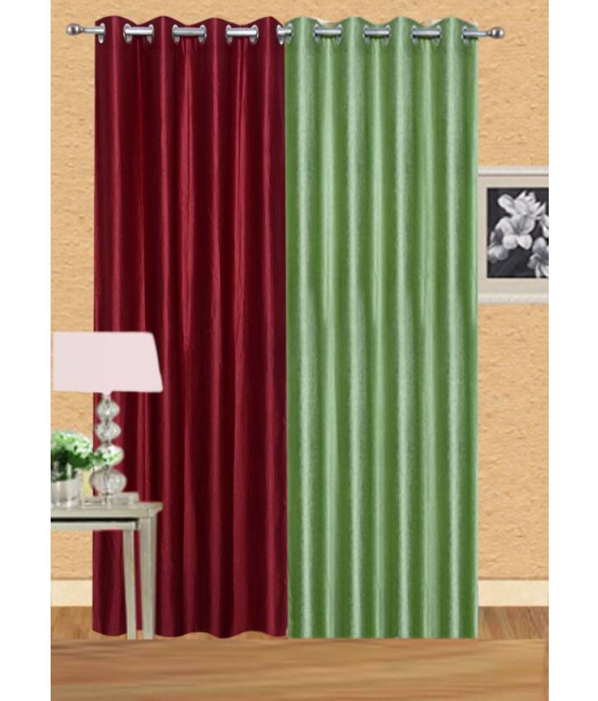     			Idoleshop Set of 2 Long Door Eyelet Curtains Plain Multi Color
