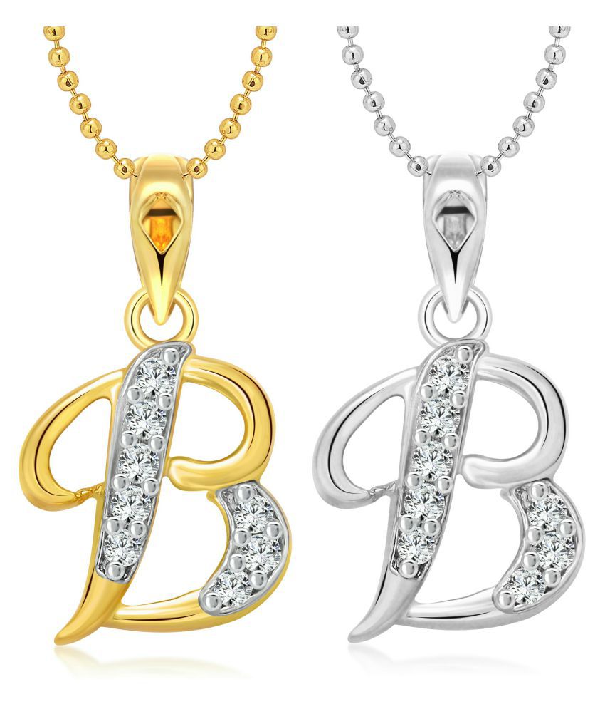     			Vighnaharta "B" Letter Selfie CZ Gold and Rhodium Plated Alloy Pendant with chain for Girls and Women.