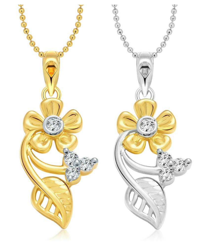     			Vighnaharta Dream Flower Selfie CZ Gold and Rhodium Plated Alloy Pendant with chain for Girls and Women.