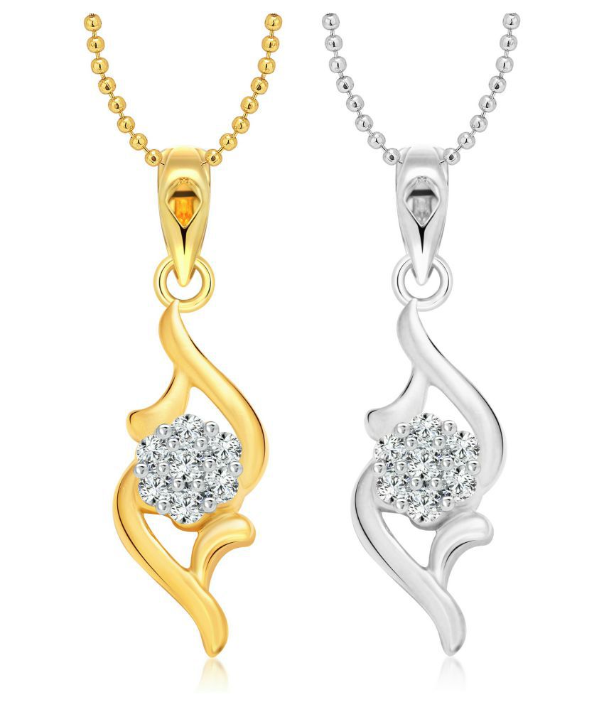     			Vighnaharta Floral Selfie CZ Gold and Rhodium Plated Alloy Pendant with chain for Girls and Women.