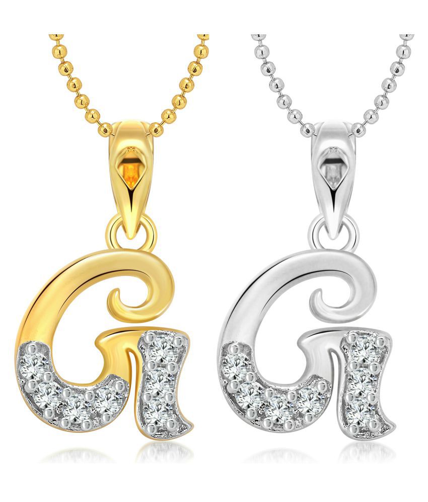     			Vighnaharta "G" Letter Selfie CZ Gold and Rhodium Plated Alloy Pendant with chain for Girls and Women.
