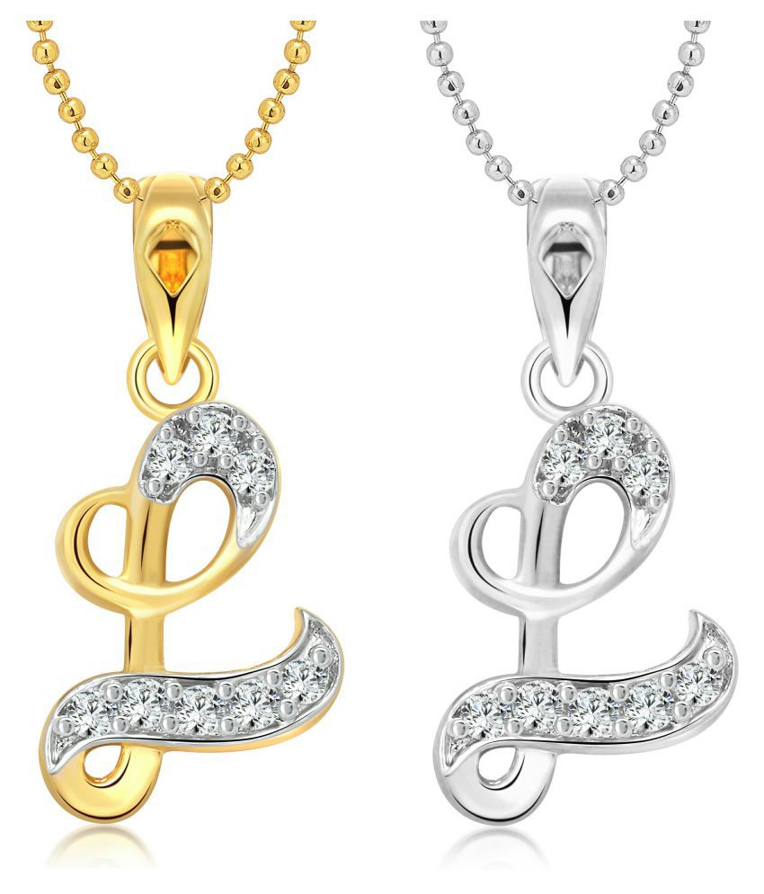     			Vighnaharta "L" Letter Selfie CZ Gold and Rhodium Plated Alloy Pendant with chain for Girls and Women.