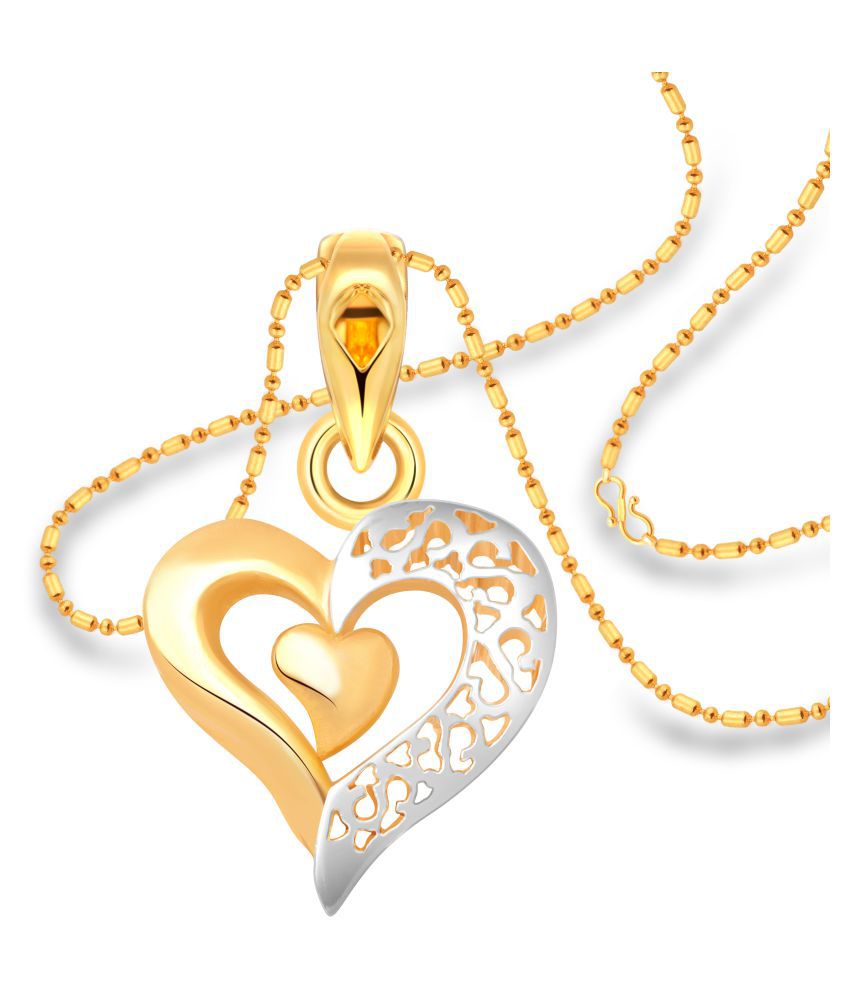    			Vighnaharta Solo Design Heart Plain Gold and Rhodium Plated Alloy Pendant with Chain for Girls and Women - [VFJ1219PG]
