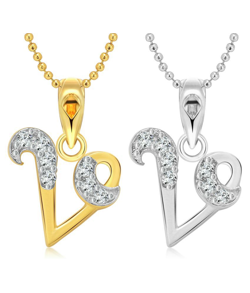     			Vighnaharta "V" Letter Selfie CZ Gold and Rhodium Plated Alloy Pendant with chain for Girls and Women.