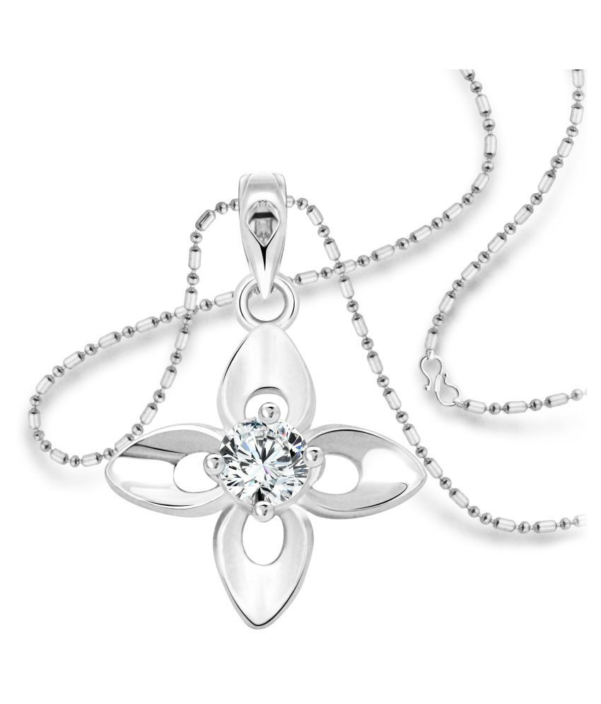     			Vighnaharta White Lily Flower Solitaire CZ Rhodium Plated Alloy Pendant with Chain for Girls - [VFJ1206PR]