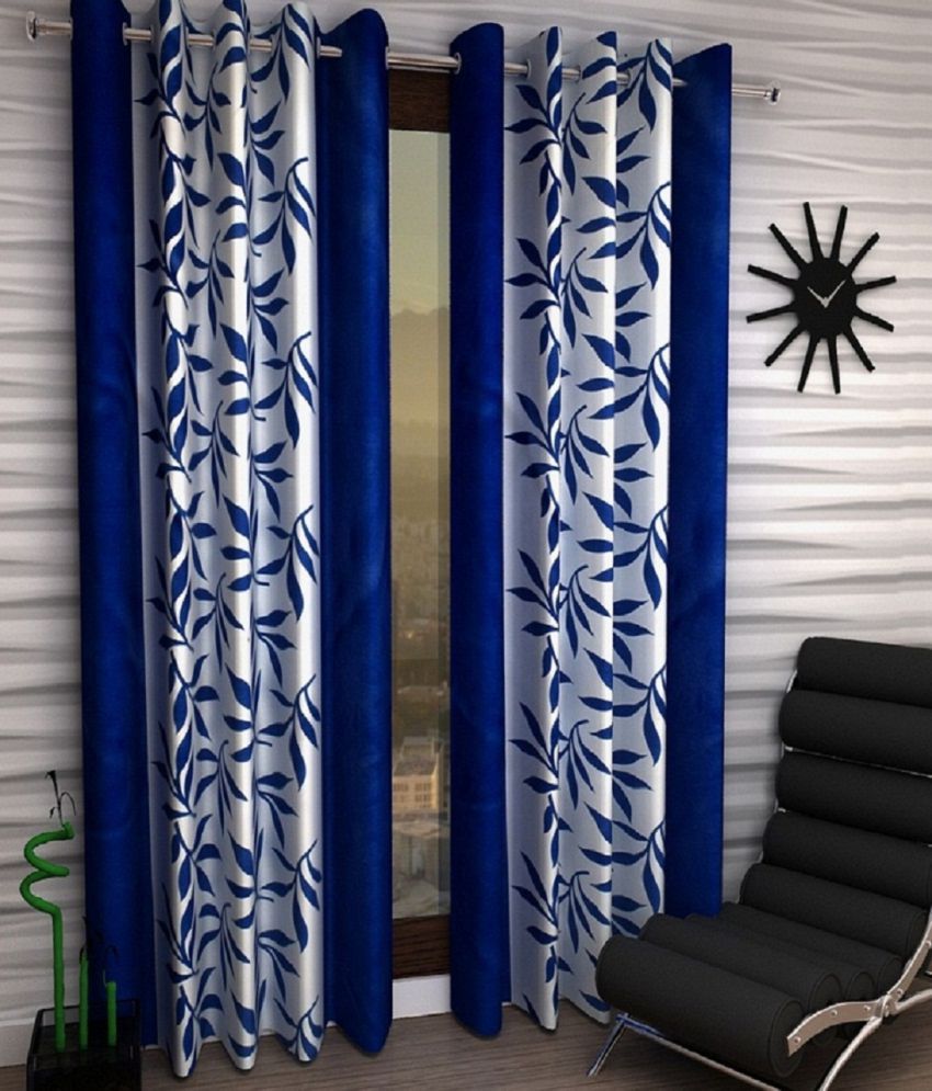 Panipat Textile Hub Set of 2 Door Eyelet Curtains Floral Blue