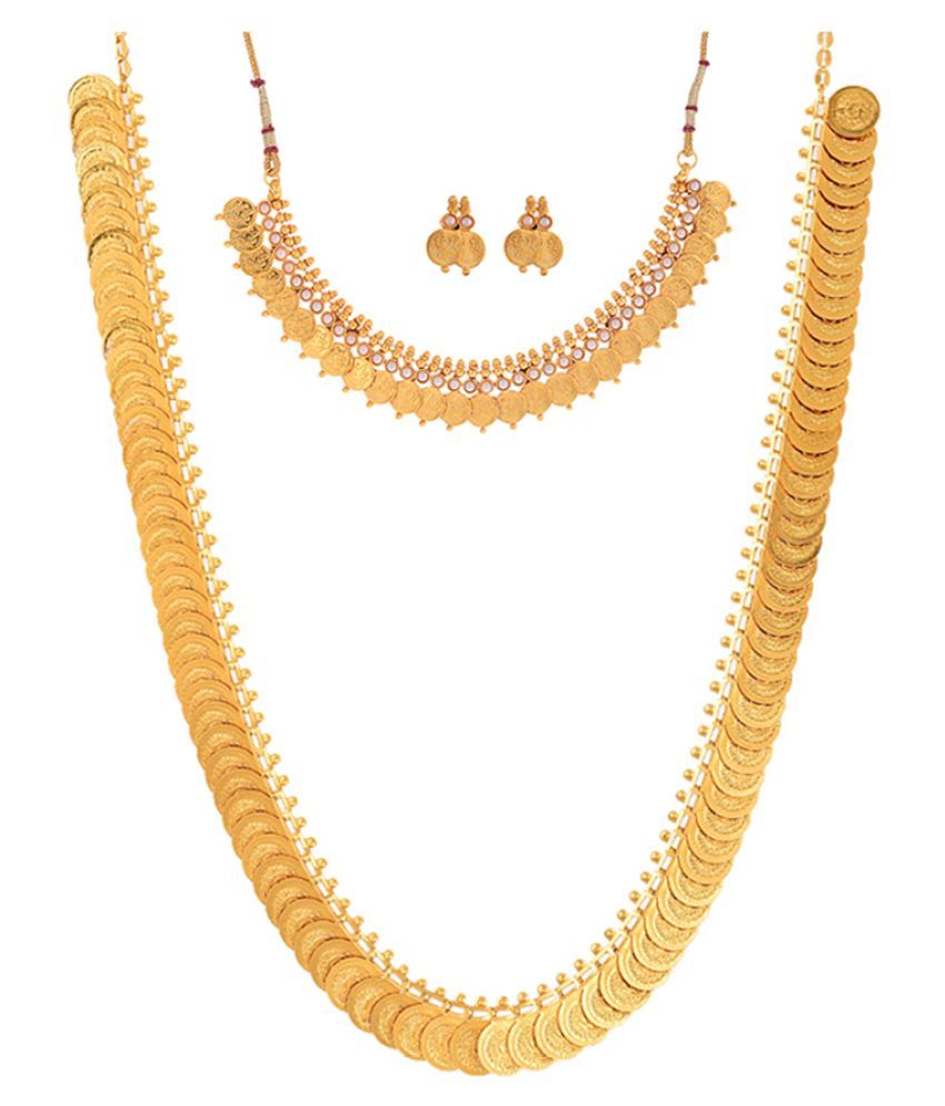     			Zeneme Alloy Golden Traditional Gold Plated Necklace set Combo