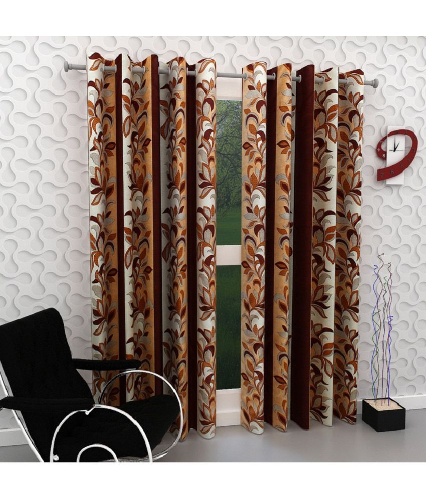     			Panipat Textile Hub Floral Semi-Transparent Eyelet Door Curtain 7 ft Pack of 2 -Multi Color