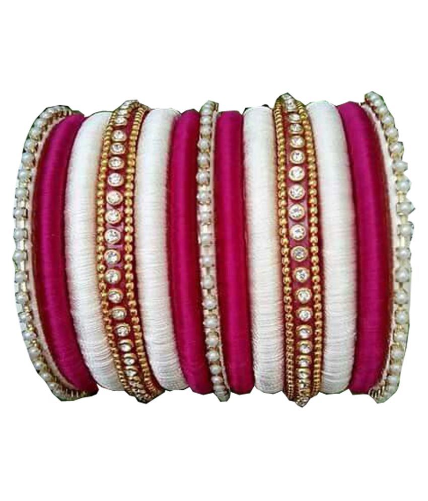 silk thread bangles white colour