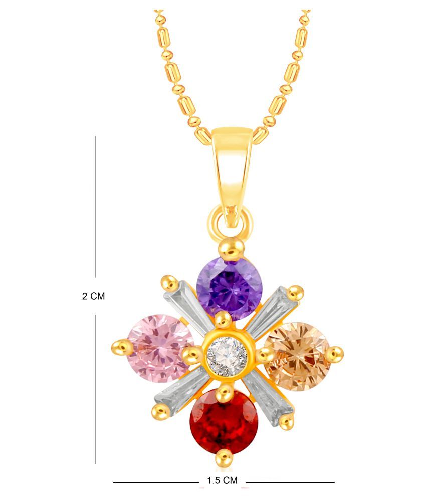 Vk Jewels Stone Multicolor Flower Gold And Rhodium Plated Alloy Pendant