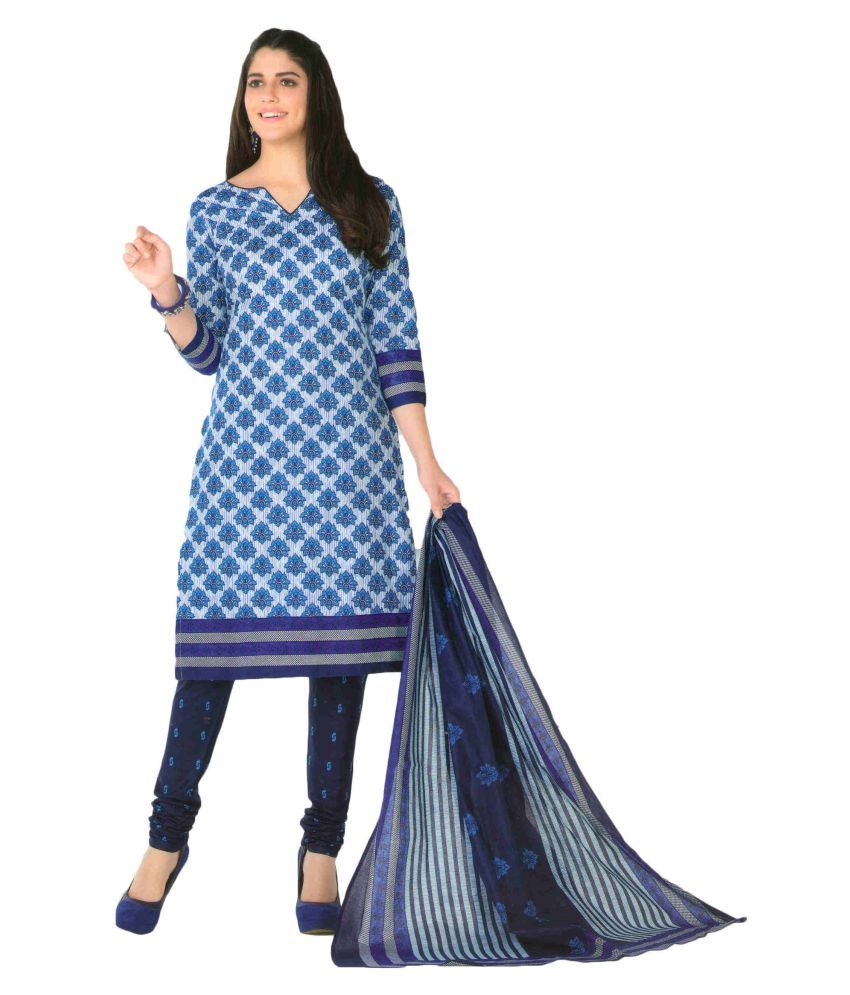 Shivani Blue Cotton Dress Material Buy Shivani Blue Cotton Dress 