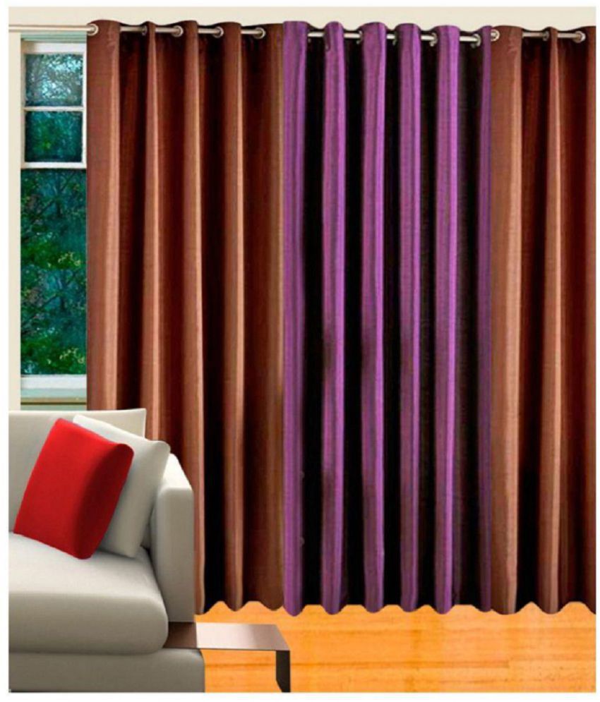     			Panipat Textile Hub Solid Semi-Transparent Eyelet Door Curtain 7 ft Pack of 3 -Multi Color