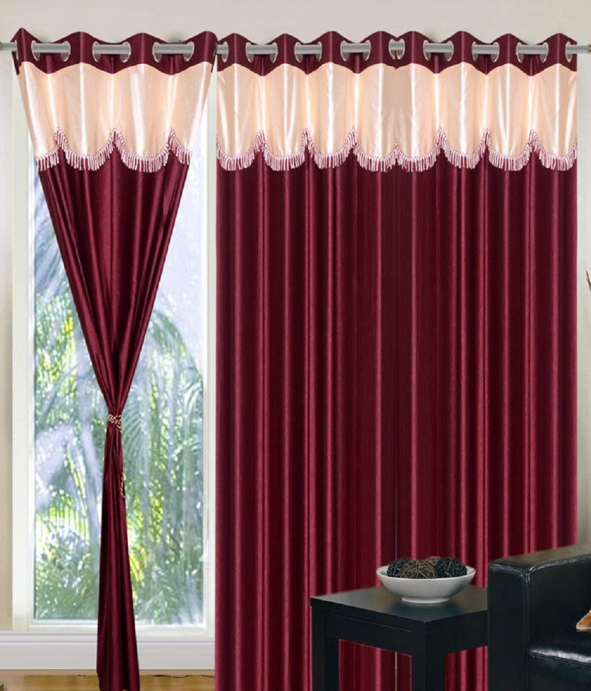     			Panipat Textile Hub Semi-Transparent Eyelet Door Curtain 7 ft Pack of 3 -Maroon