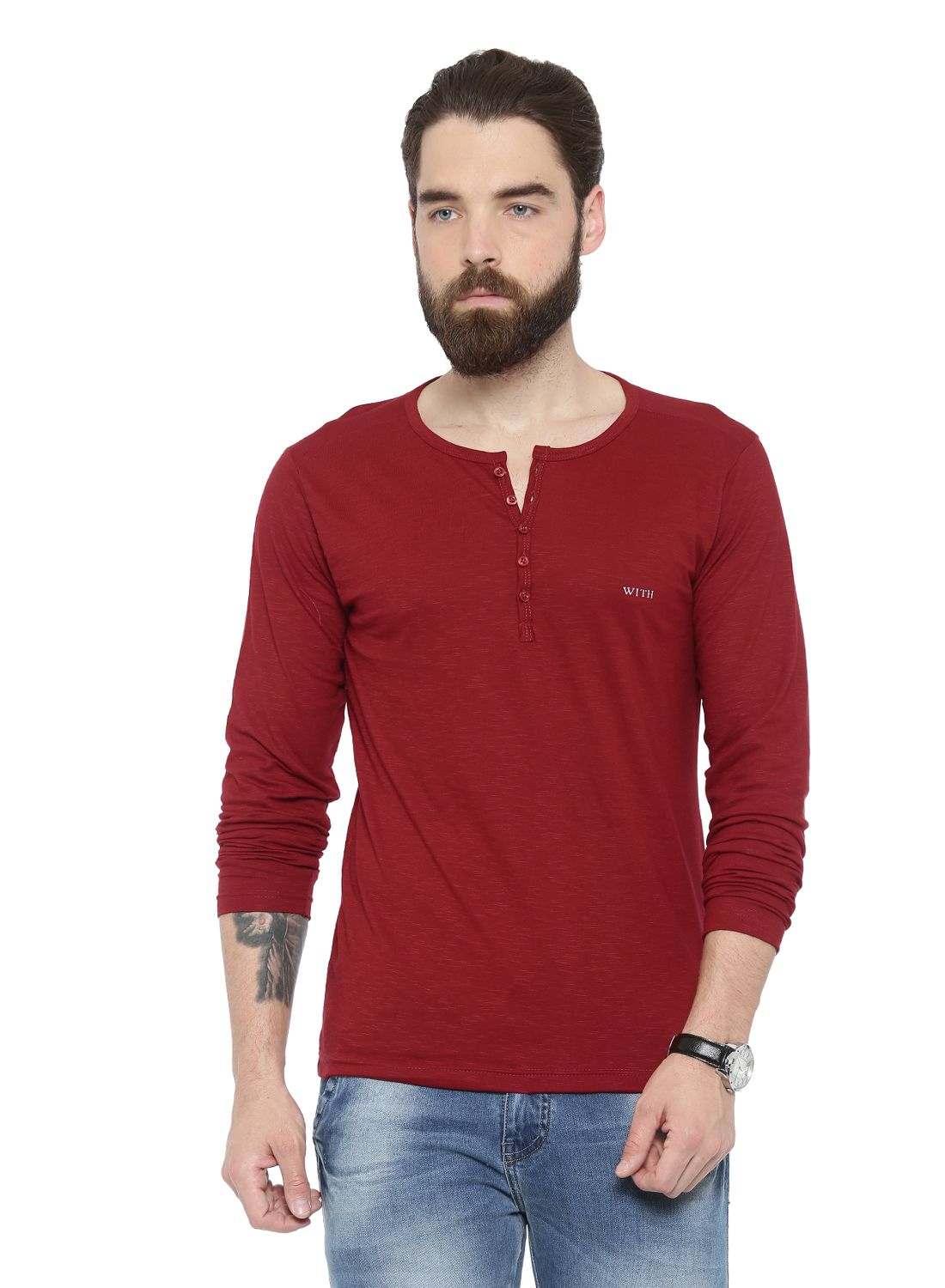 bucky barnes red henley shirt