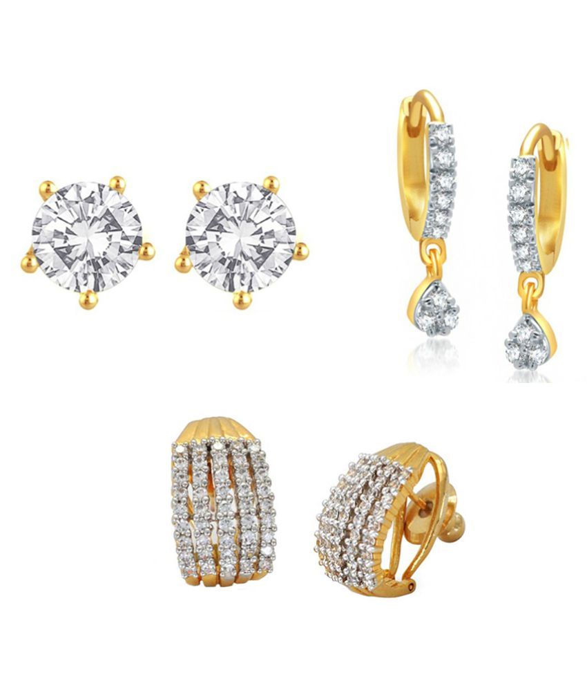     			Zeneme Pack of 3 pairs of Earrings studded with American Diamond