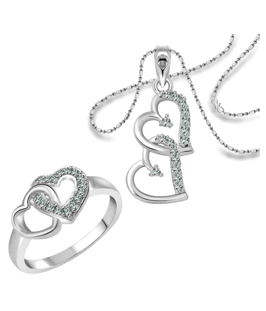     			Vighnaharta Hum Tum Heart Ring with Pendant (1050FRR-1216PR) CZ Rhodium Plated Alloy Combo set for Women and Girls