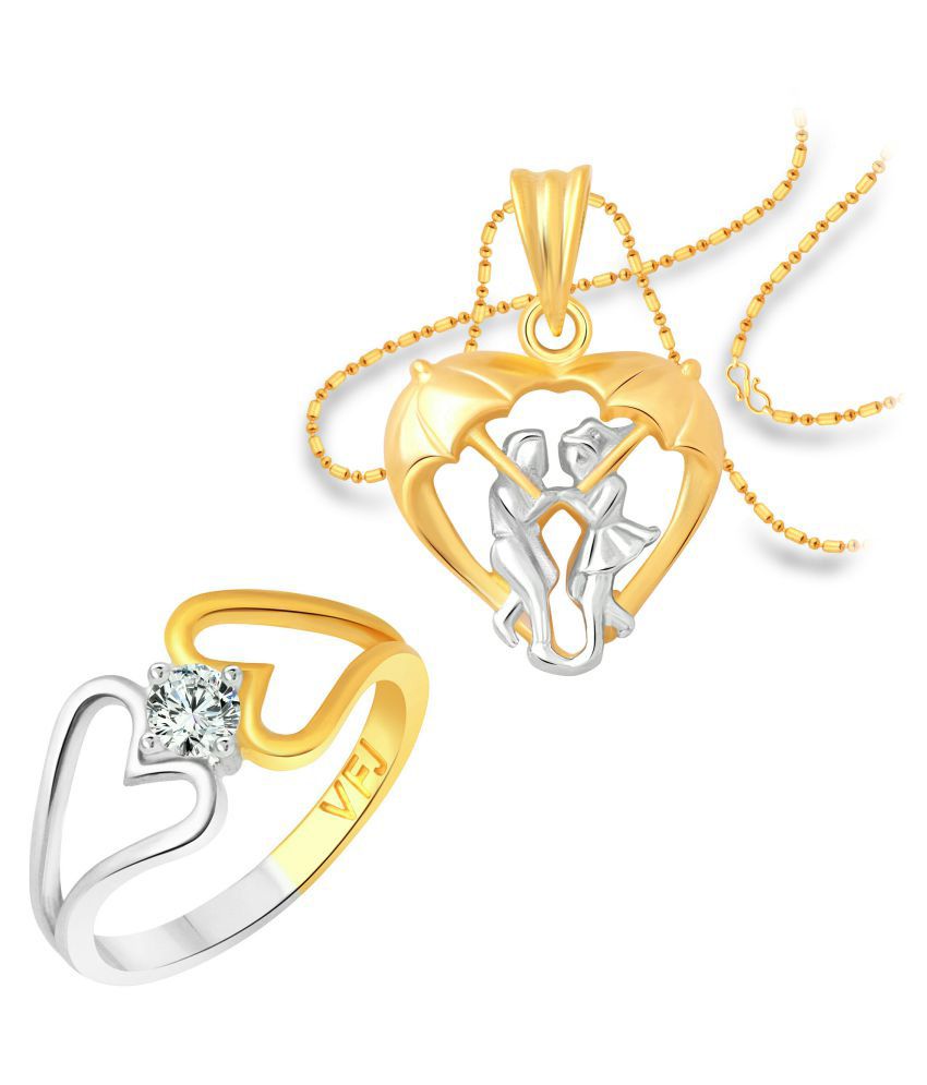     			Vighnaharta Mansoon Heart Ring with Pendant (1227FRR-1218PG) CZ Gold and Rhodium Plated Alloy Combo set for Women and Girls- VFJ1149RPG16