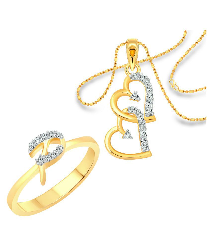     			Vighnaharta "P" Letter Ring with Heart Pendant (1185FRG-1216PG) CZ Gold and Rhodium Plated Alloy Combo set for Women and Girls- VFJ1157RPG12
