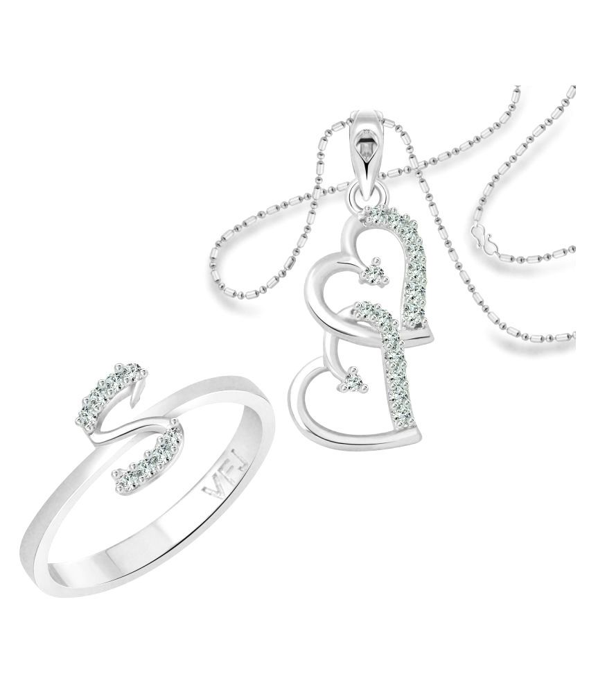     			Vighnaharta "S" Alphabet Ring with Heart Pendant (1191FRR-1216PR) CZ Rhodium Plated Alloy Combo set for Women and Girls