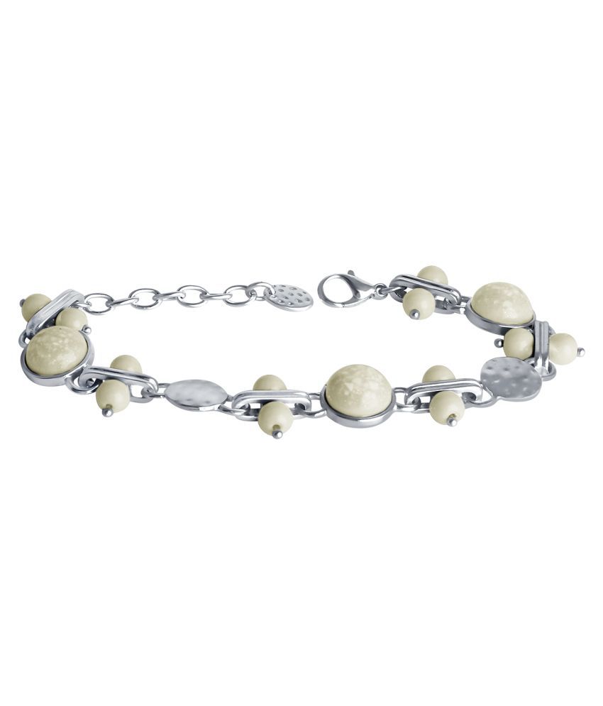     			Spargz Contemporary Silver Plated Alloy White Synthetics Stone Bracelet For Women AIBR_073