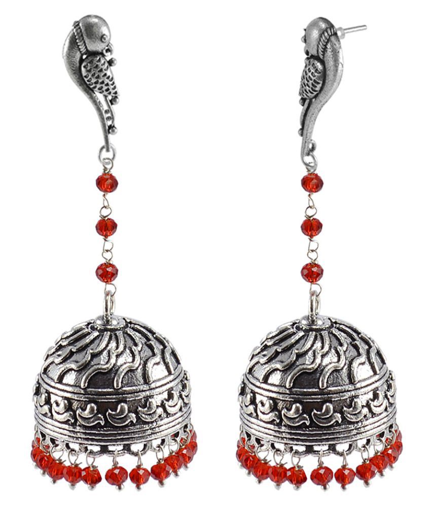 Silver Look Alike Parrot Studs Jhumka-Tribal Earrings-Jaipuri Jhumki ...
