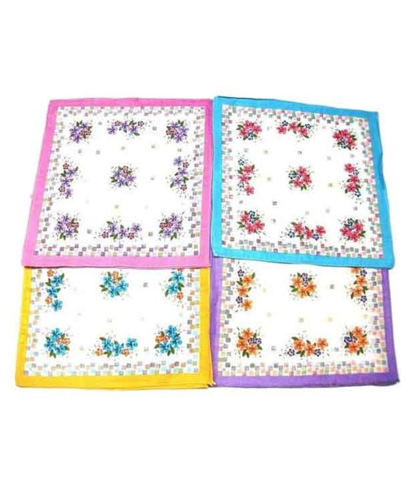     			Tahiro Multicolour Print Cotton Handkerchiefs - Pack Of 4