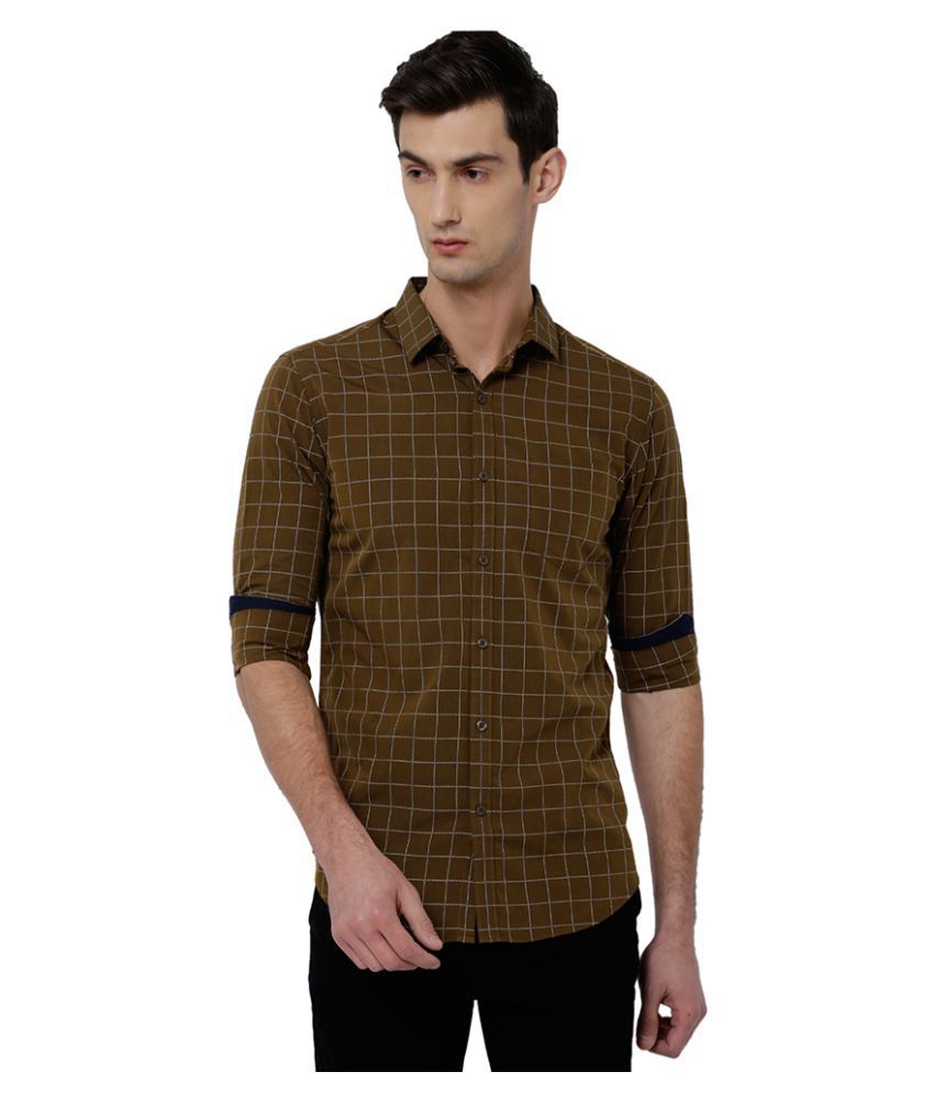     			Black Coffee 100 Percent Cotton Slim Fit Checks Men's Casual Shirt - Khaki ( Pack of 1 )