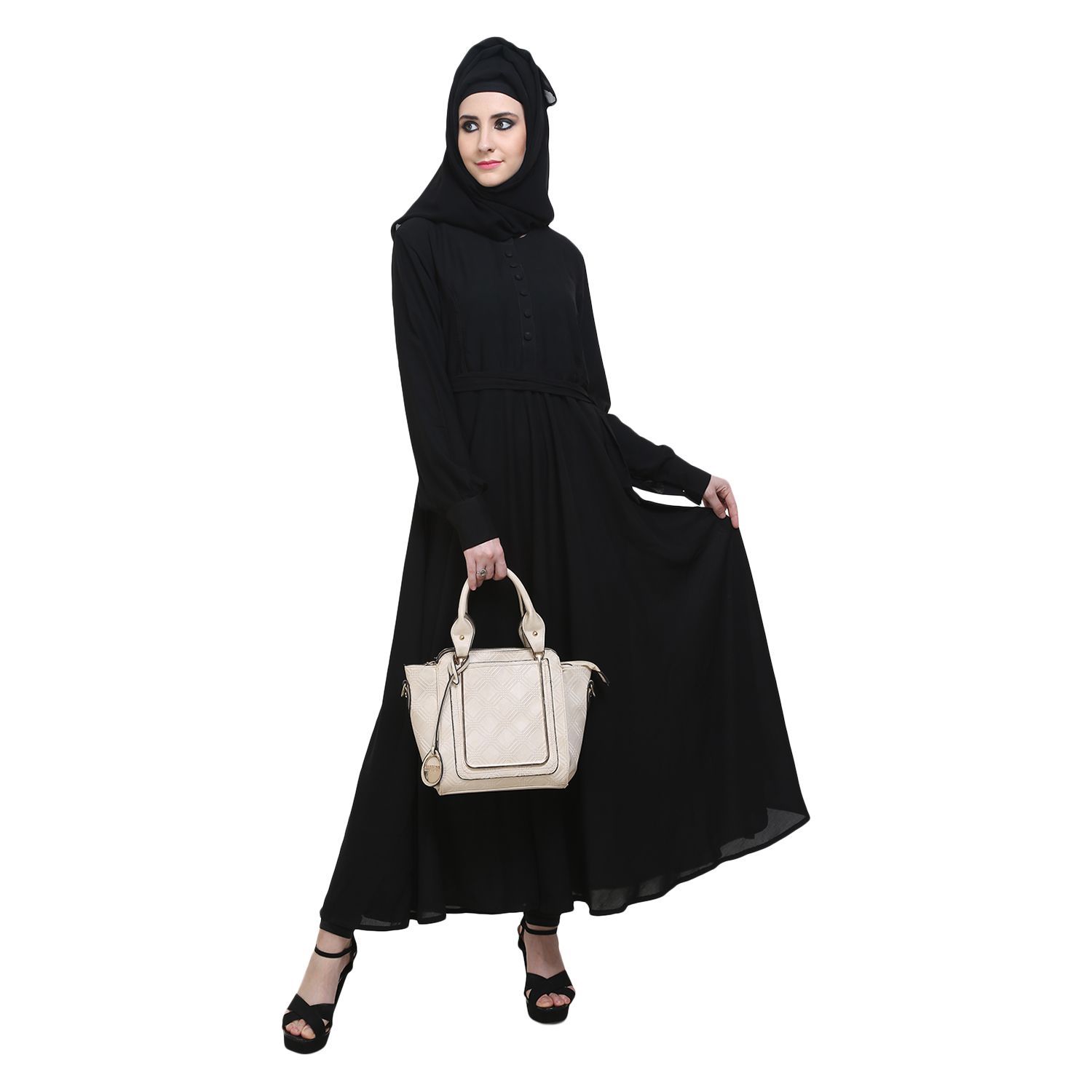 abaya Black Crepe Stitched Burqas without Hijab Price in India - Buy abaya Black Crepe Stitched 