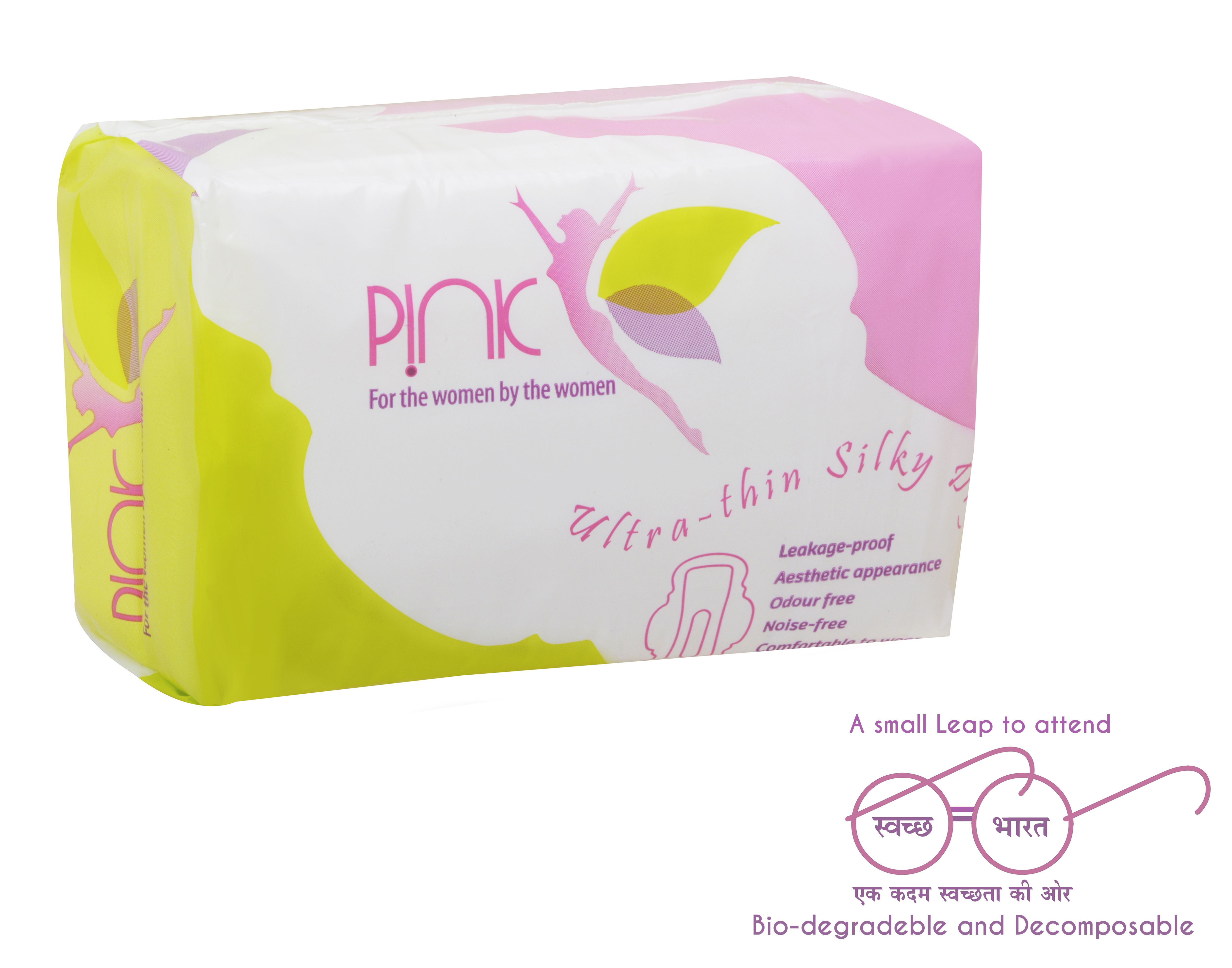 Pink Biodegradable Silky Dry Odor free Skin Friendly XL 28 Sanitary