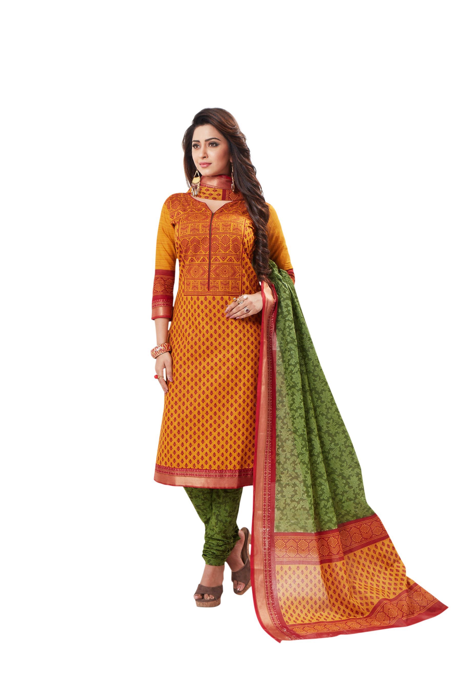 JAIPUR FABRICS Yellow and Orange Gadwal Dress Material Buy JAIPUR